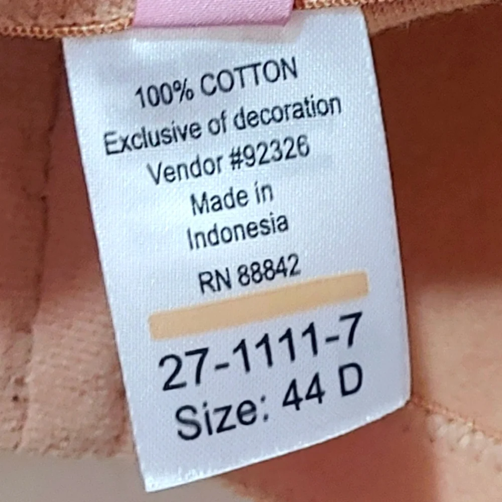 Comfort Choice 27-1111-7 100% Cotton Front Close Wire Free Bra Nude 44D B02-0161